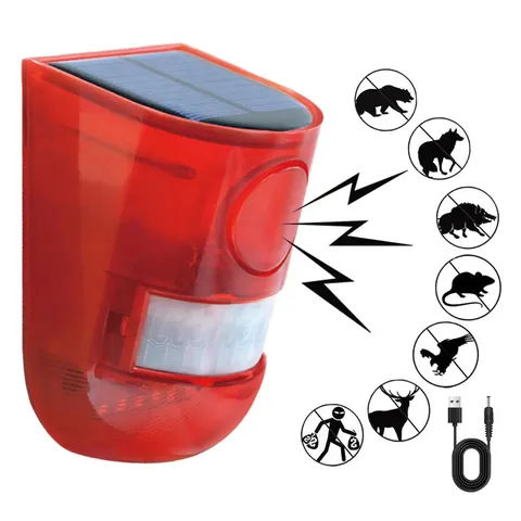 Solar Strobe Light Alarm Motion Sensor Outdoor Sound Alarm Siren 129db Security