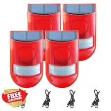 ChunHee Red-4pack Siren Alarm Solar LED Flash 129db