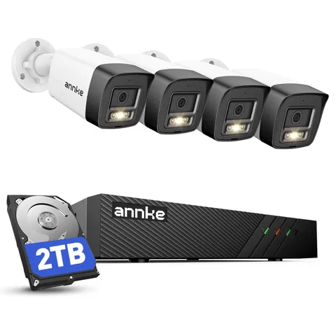 ANNKE 8CH 5MP Camera PoE Security System, 2TB HDD, Red & Blue 4 Pack, White