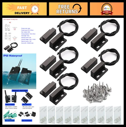 5pcs Magnetic Door Window Alarm Sensor - Recessed Wired Security Reed Switch