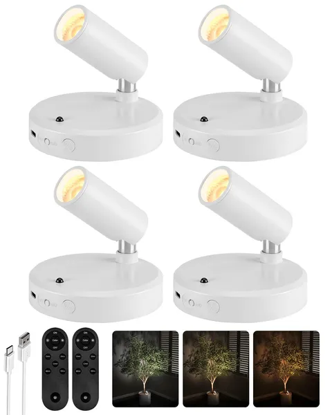 EZVALO Spot Lights Indoor, 5500mAh Rechargeable Plant Spotlights 4Pack, White