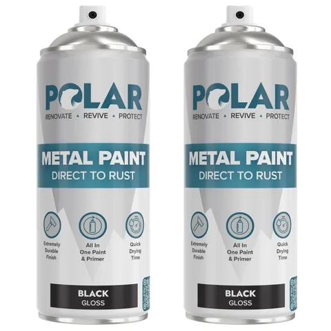 Polar Gloss Black Direct to Rust Spray Paint - 2 x 13.5 Fl Oz - Protect and S...