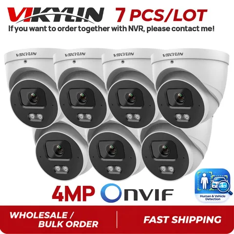 7 Pack Vikylin 4MP POE Camera Onvif Outdoor Indoor IR 30M W/ Audio IVS Security
