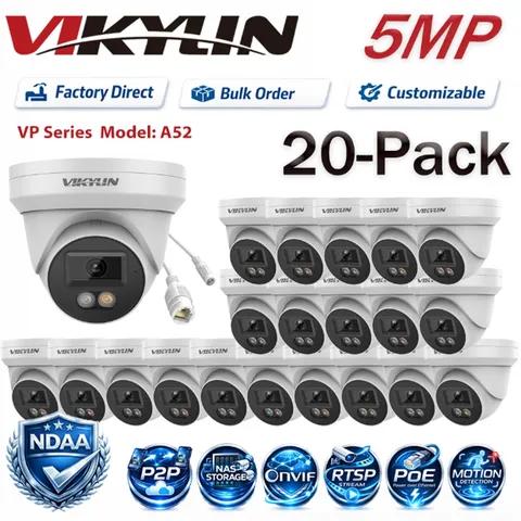 20Pack Vikylin 5MP Full Color+IR Dual Light POE IP Camera with Audio Metal 2.8mm