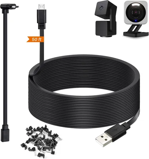 50Ft Power Cable for Wyze Cam V4, Pan V3, OG, V3 and V3 Pro Gameras, Black