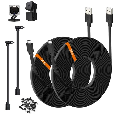2 PCS 20ft Power Extension Cable For Wyze Cam Flat USB to Micro USB LShape