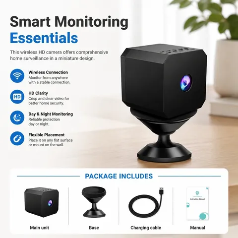 Mini Wireless HD Security Camera for Home, Night Vision Motion Detection IP Cam