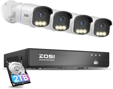 ZOSI 8CH 4K C186 Aurora Lux POE Security Camera System Night Vision Audio 2TB