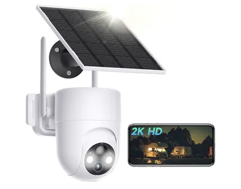 2K Solar Security Camera Wireless Outdoor 2.4GHz WiFi Color Night Vision 