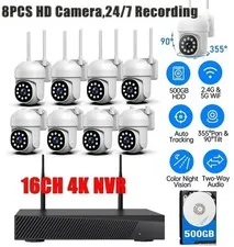 Wireless CCTV Security Camera Systems 16CH 4K NVR 8pcs Outdoor PTZ Cameras Audio