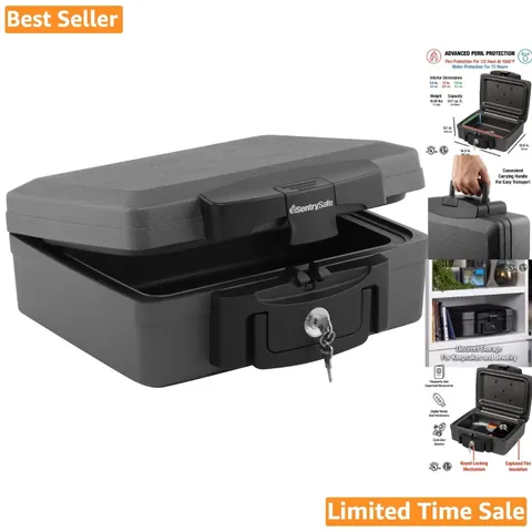 Compact Fireproof and Waterproof Portable Safe for Valuables - Key Lock, Black