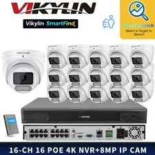 VIKYLIN SmartFind MD 16POE 16CH NVR ISP MIC F1.0 Full Color 8MP 4K IP Camera Lot