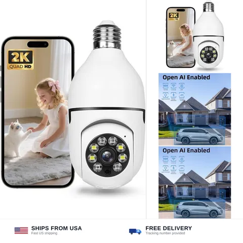 Hawkray Light Bulb Security Camera -5G& 2.4GHz WiFi 2K 3MP Security Cameras W...