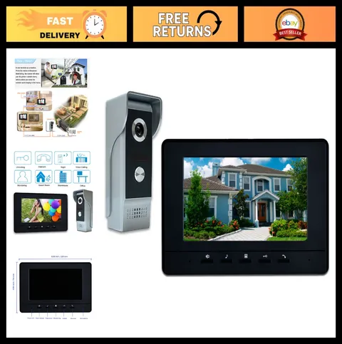 7" Wired Video Intercom System - HD Doorbell Camera, Dual-Way Intercom, Night Vi