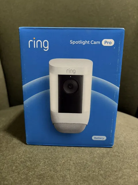 Ring Spotlight Cam Pro Battery, 2-Way Talk, Night Vision, Security Siren, White
