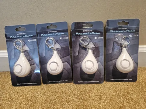 Lot of 4 Personal Alarm Safesound Alarms  125 Db Loud Siren Keychain Small White