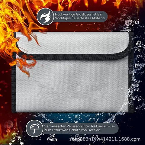 Fireproof Document Bag Waterproof Cash Money Passport File Storage Pouch Zipper