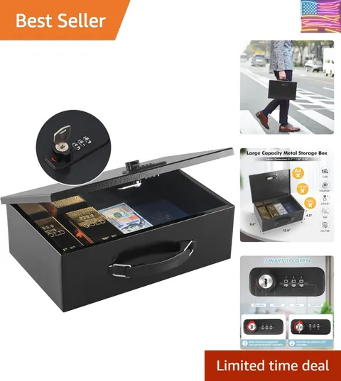 Fireproof Lock Box for Documents, Dual Combination and Key Lock Security with...