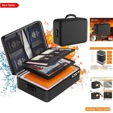 5200°F Fireproof & Water-Resistant Document Organizer with Lock - Portable 8-...