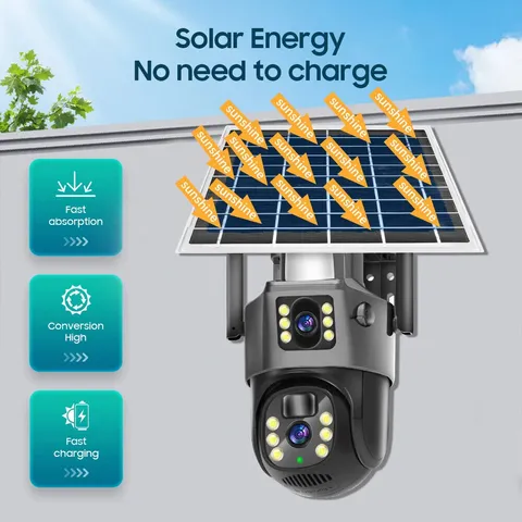 4MP 2 Lens WiFi Solar Camera Wireless Outdoor CCTV PTZ Home Security System Cam