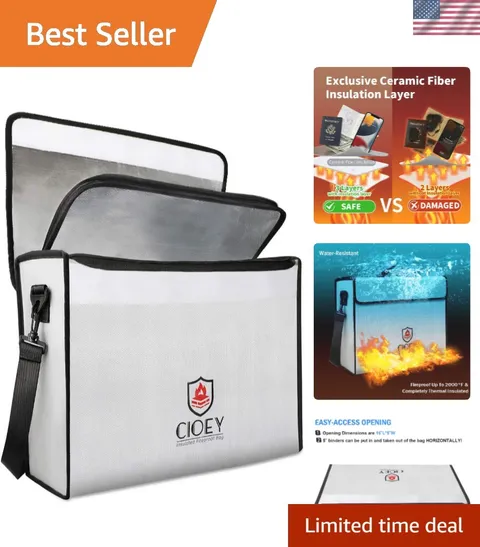 Coiey XL Fireproof and Waterproof Document Bag - Perfect for Protection & Travel