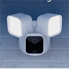 Blink Wired Floodlight Camera Hardwired Outdoor White Two-Way Audio Motion