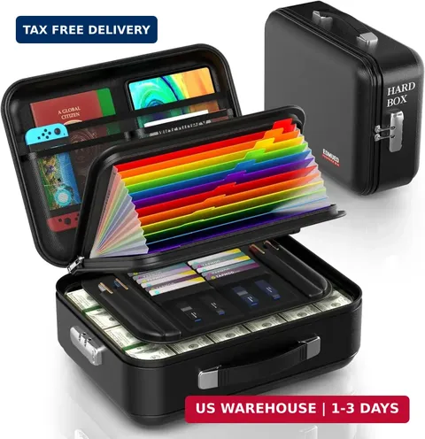 Fireproof Document Box with Combination Lock, Fireproof Water Resistant Hard Cas
