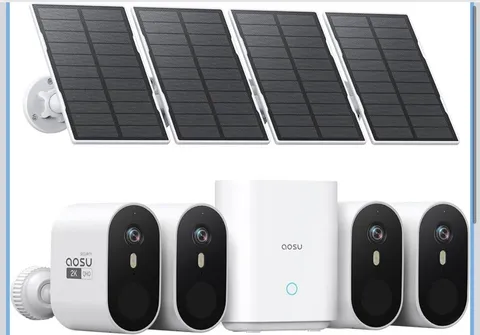 AOSU 2K QHD Solar Wireless Security Camera 4 Cameras Base 32GB Wide Angle