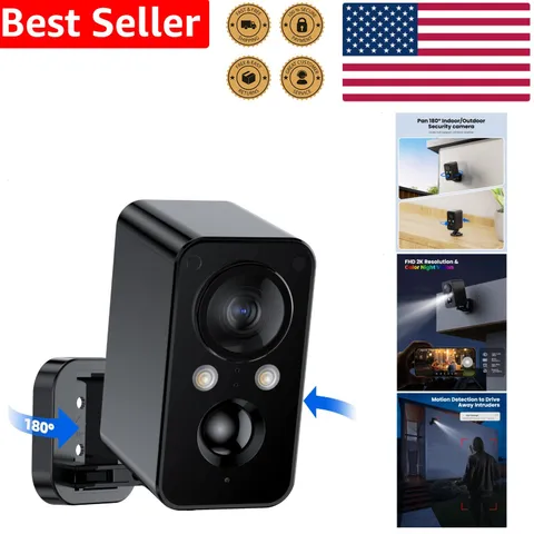 WiFi CCTV Security Camera Outdoor Battery 2K Color Night Vision 180° Pan Motion