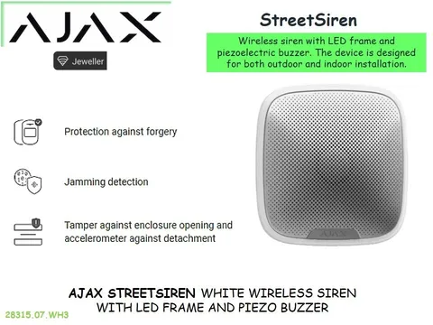 AJAX STREETSIREN WHITE WIRELESS SIREN WITH LED FRAME AND PIEZO BUZZER