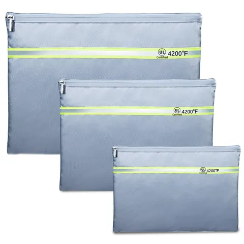 Fireproof Document Bag 3 Pack 15x11" 13x9.7" 10.5x8" Waterproof Safe Cash