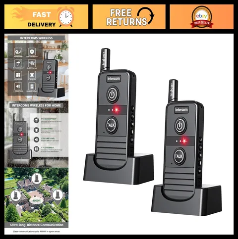 Wireless Two-Way Intercom System, 4900ft Long Range, Room-to-Room Communication,