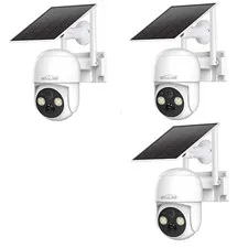 3 Pk Solar Security Camera 4MP Wireless Outdoor Solar Battery WiFi Smart Home