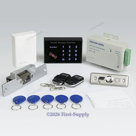 Touch Keypad RFID Door Access Control Kit+Strike Lock +2Remote Controls+Doorbell