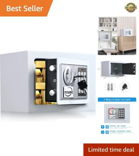 Compact Electronic Lock Box - 0.23 Cu. Ft. Mini Safe for Office, Hotel, Home Use