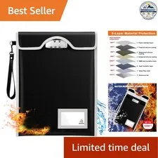 Fireproof Document Bag 15"x11" Locking Money Bag Water Resistant Black