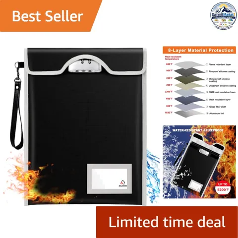 Fireproof Document Bag 15"x11" Locking Money Bag Water Resistant Black