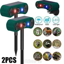 2PCS Solar Outdoor Motion Sensor Alarm 2*130db Ultrasonic Siren 4 Modes Flashing