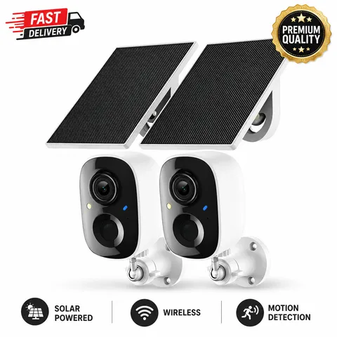 2PCS 1080P Wireless Security Camera 2K WiFi Solar Battery Power Camera Outdoor