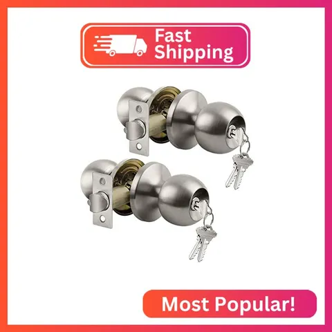 BESTTEN 2 Pack Keyed Differen Entry Door Knob with Lock, Satin Nickel