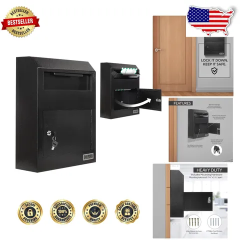 Heavy Duty Drop Box Safe, Secure Wall Mount Mailbox, 496 cu in, Black Steel
