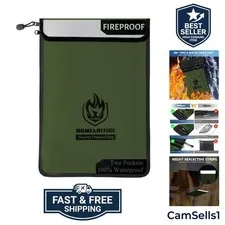 Upgraded Two Pockets Fireproof Document Bag 2000℉, 15”x 11”Waterproof Firepro...
