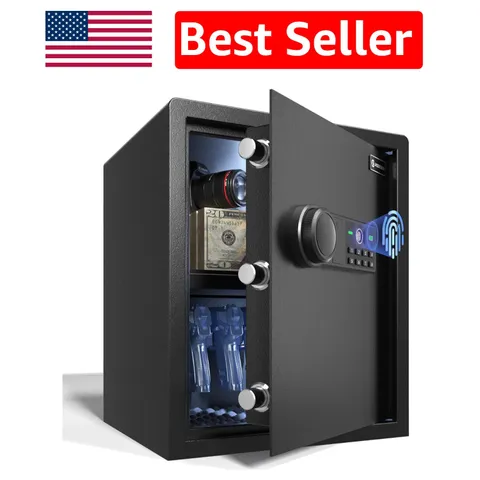 Tough Biometric Handgun Safe with Quick Access, Steel Construction 1.69 Cu Ft