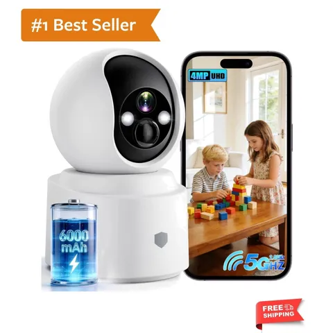 Battery Powered Wireless Indoor Security Camera, 4MP HD Pan/Tilt Pet Camera w...