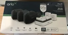 Arlo Pro 4 Spotlight Camera Security Bundle, 3x Wire-Free Cameras NEW SEALED!