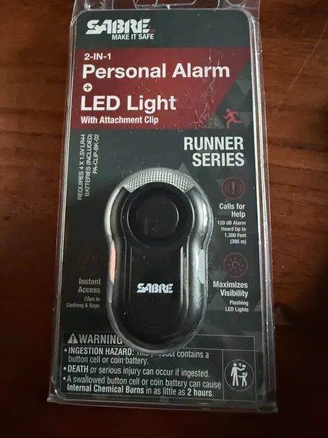 SABRE Personal Alarm 120 dB Black Clip & LED Light Weatherproof PA-CLIP-BK-02