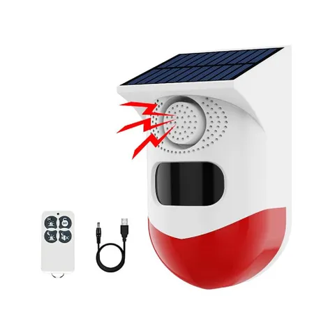 Ybj Solar Sound Strobe Light Alarm Remotely Adjustable 120Db Sound Security