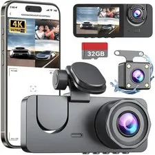 Dash Cam Front and Rear Inside,4K Full HD 3 Channel Dash Camera for Cars, Free 3