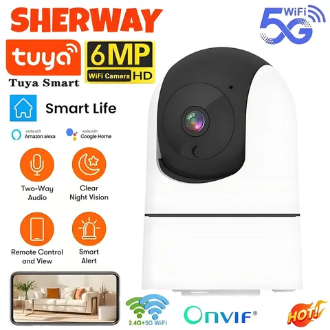 6MP 2.4G/5G WiFi Security Camera Auto Tracking 6x Zoom Night Vision Tuya IP Cam
