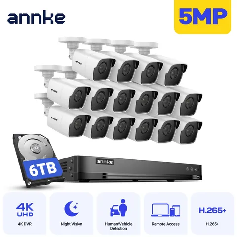 ANNKE 4K 16CH DVR 5MP CCTV Security Camera System Human Detection Outdoor H.265+